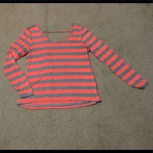 Coral and Gray Striped Shirt